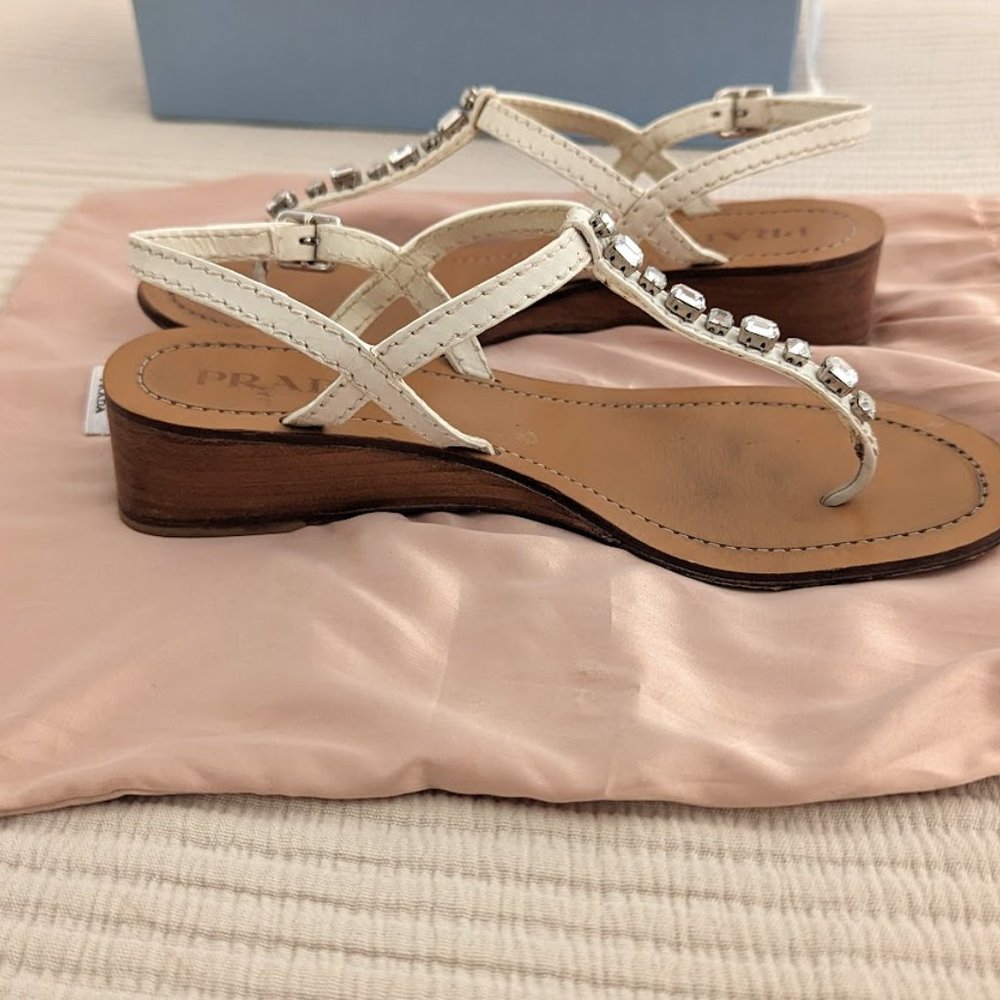 Prada leather crystal embellishments slingback sandals - Picture 3 of 6